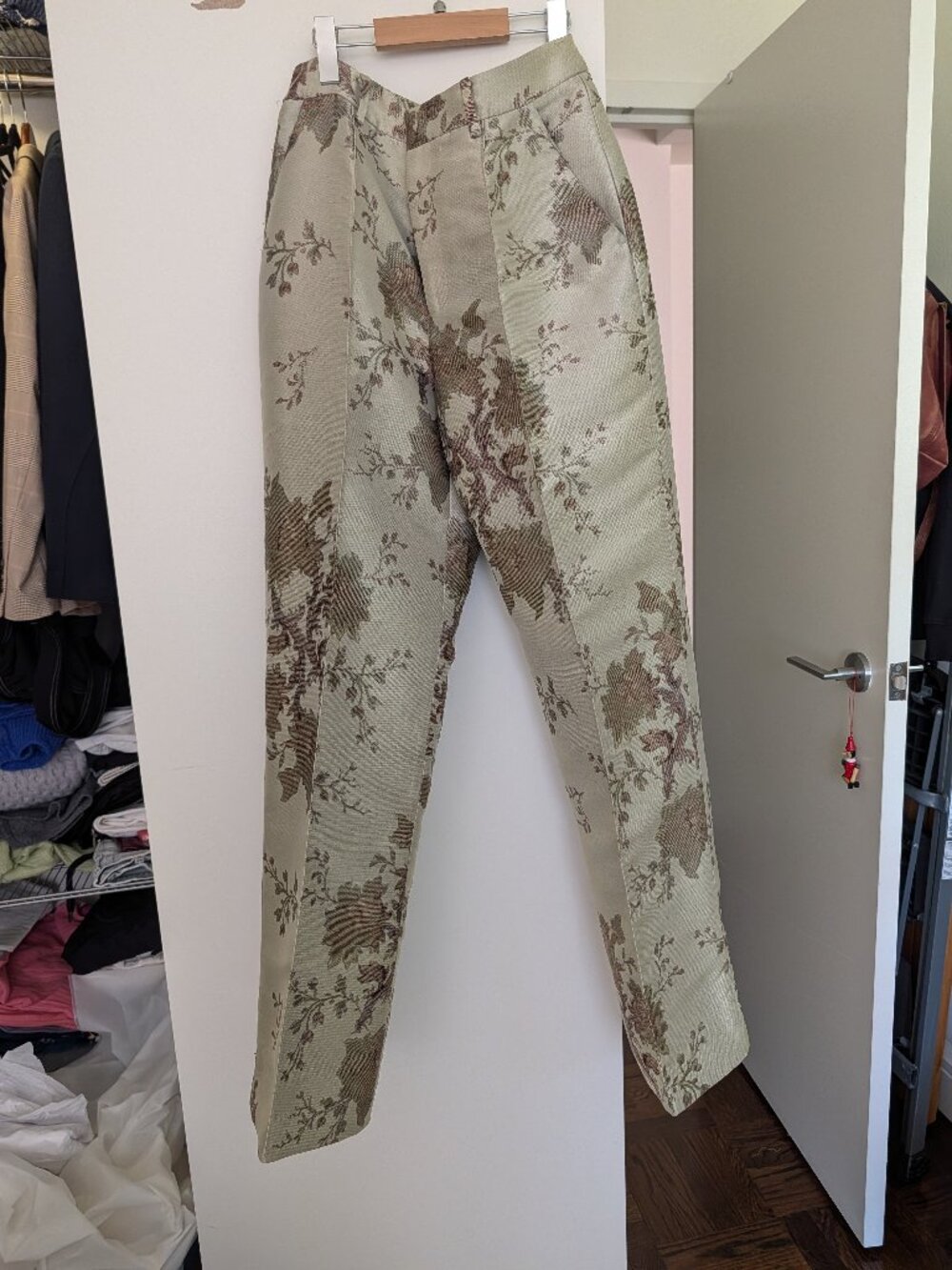 Ted Baker London Sage Green Floral Jacquard Brocade Tailored Trousers Size 2